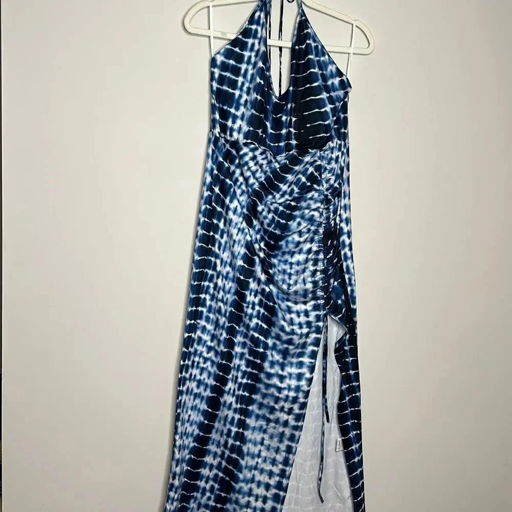 Tied Backless Drawstring Knot Split Thigh Tie Dye… - image 4